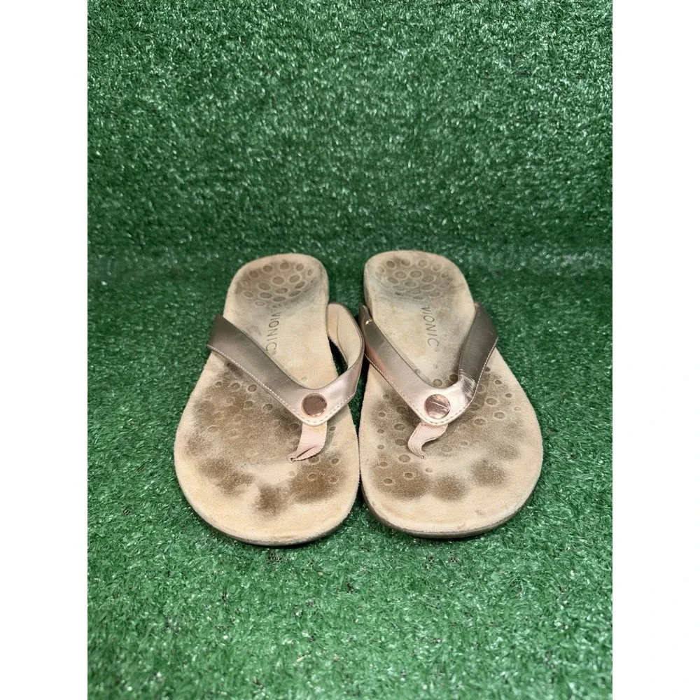 VIONIC Womens 9 Rest Bella II Flip Flops Brown Sandals Bronze Strap Thong Slides